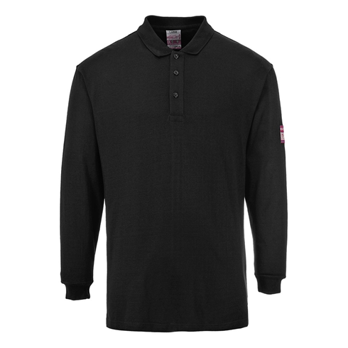 Portwest FR10 Black Flame Resistant Anti-Static Long Sleeve Polo Shirt