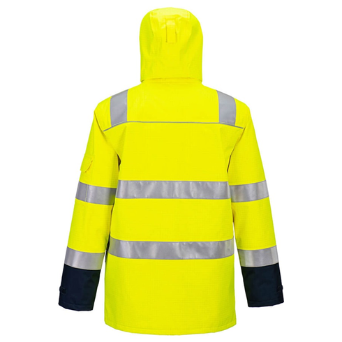 Portwest FR605 Yellow/Navy Bizflame Rain+ Hi-Vis Light Arc Jacket