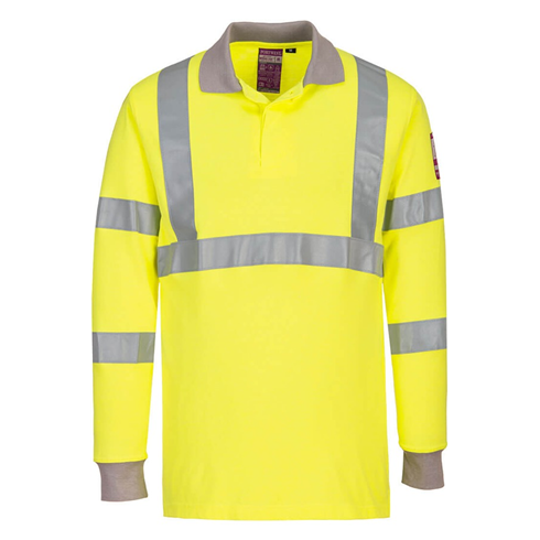 Portwest FR77 Yellow Flame Resistant Anti-Static Hi-Vis Long Sleeve Polo Shirt