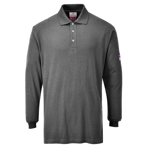 Portwest FR10 Grey Flame Resistant Anti-Static Long Sleeve Polo Shirt